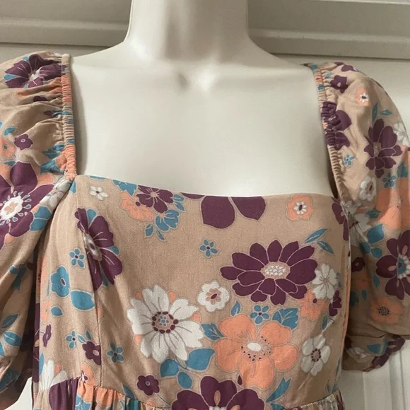 Storia Flower Floral Puff Sleeve‎ Long Dress - Picture 4 of 6